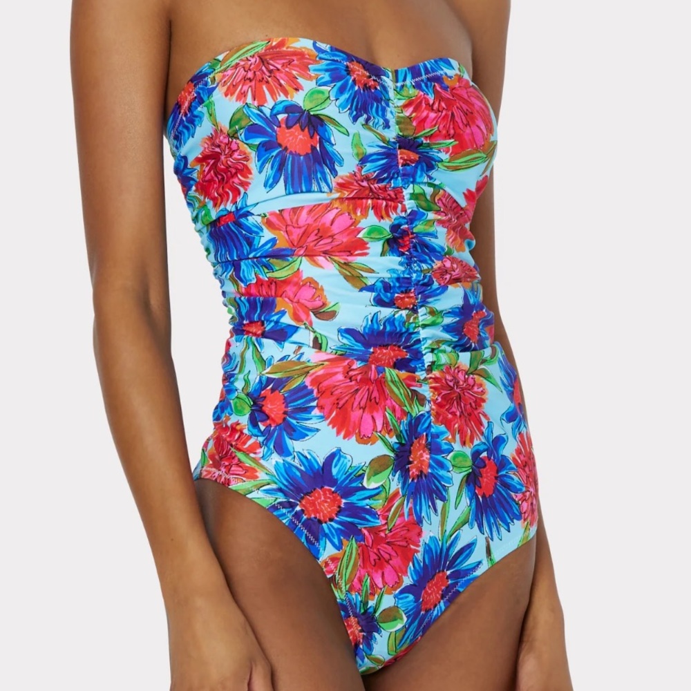 {Milly} Brand New Painted Dahlia Print Ruched One Piece